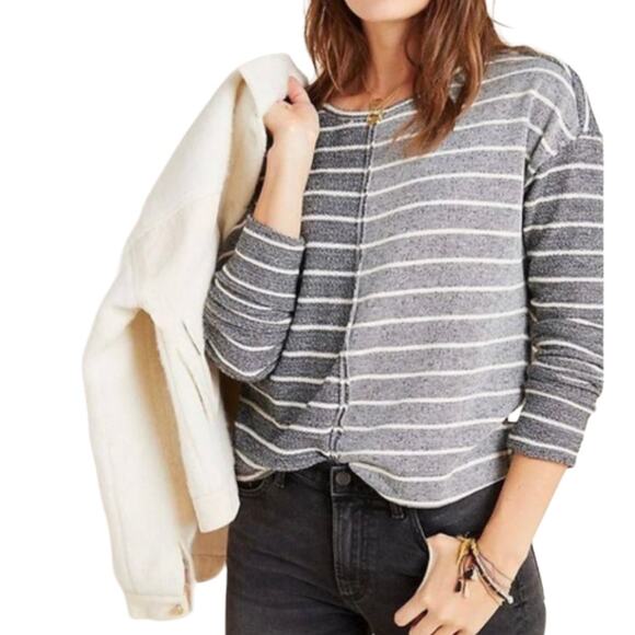 Anthropologie Devin Textured Sweatshirt Toned Grey Striped Sweater sz medium - Picture 2 of 14
